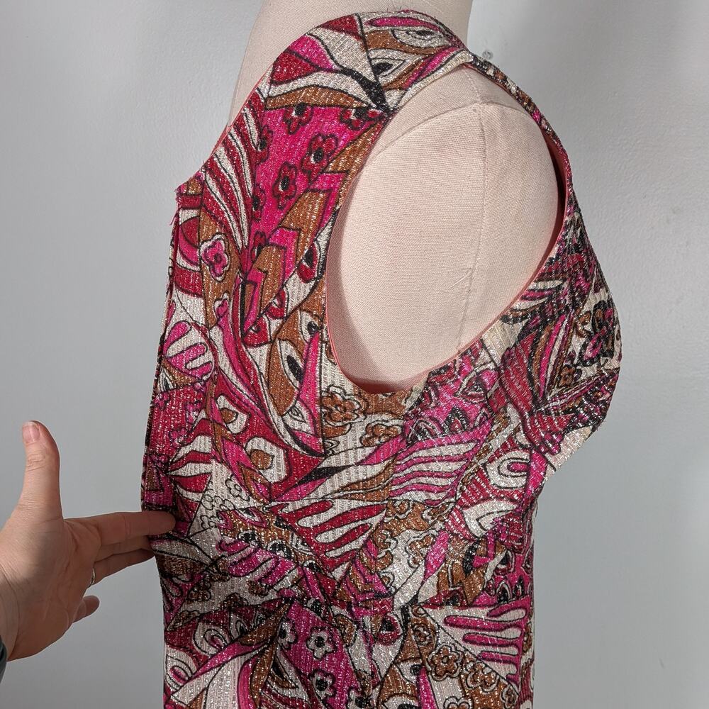 Vintage 60s Maxi Dress Gown Pink Metallic Evening 70s Glam Prom Formal Empire - Picture 8 of 14